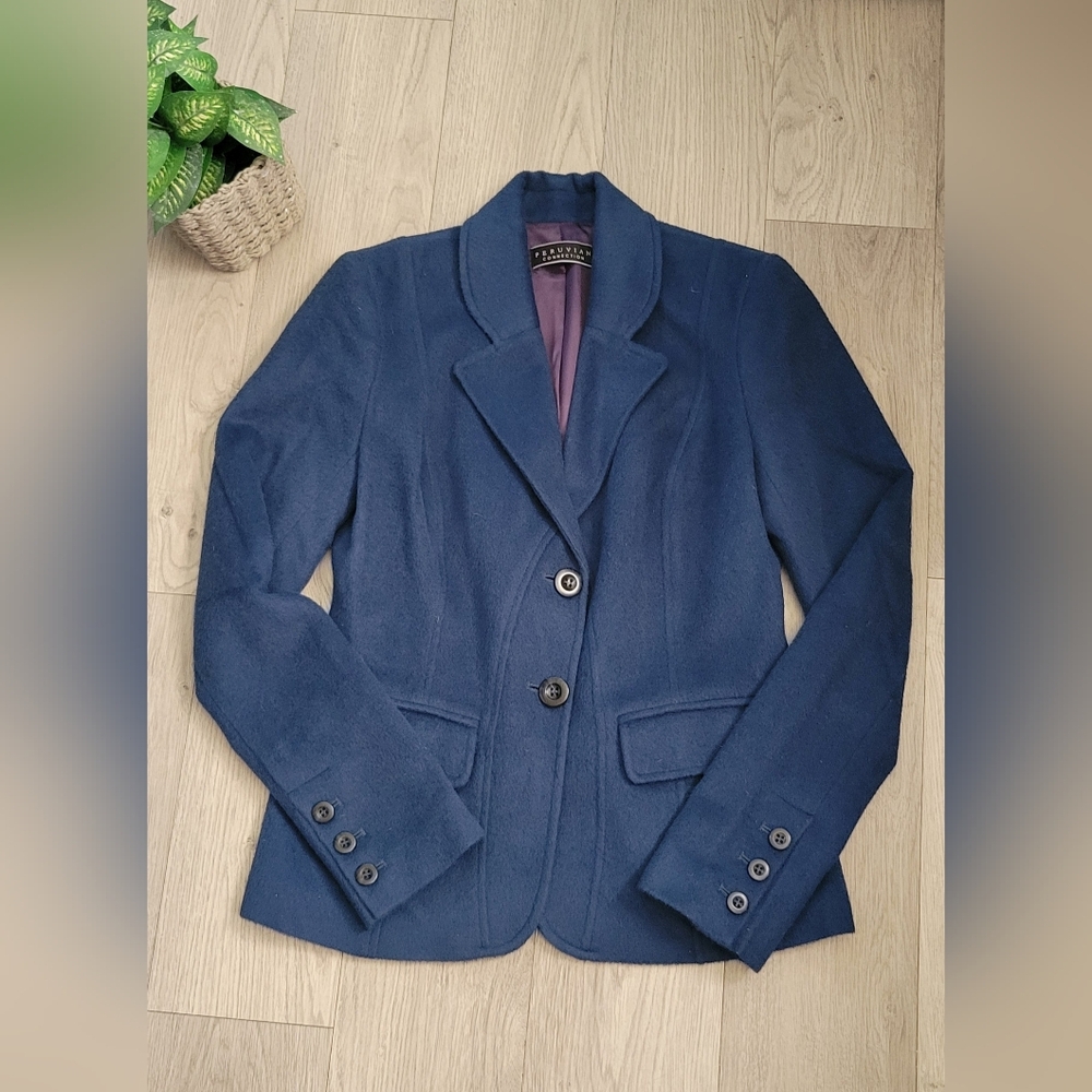 Peruvian Connection Baby Alpaca &  Wool Blend Navy Blue & Purple Blazer, Women 4 - Picture 2 of 16